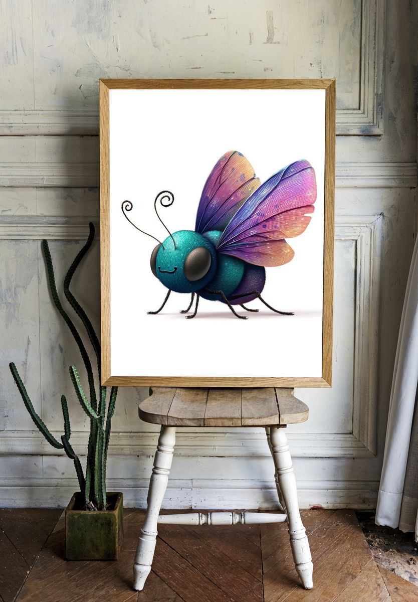 Rainbow Butterfly Bug Illustration Poster. room preview