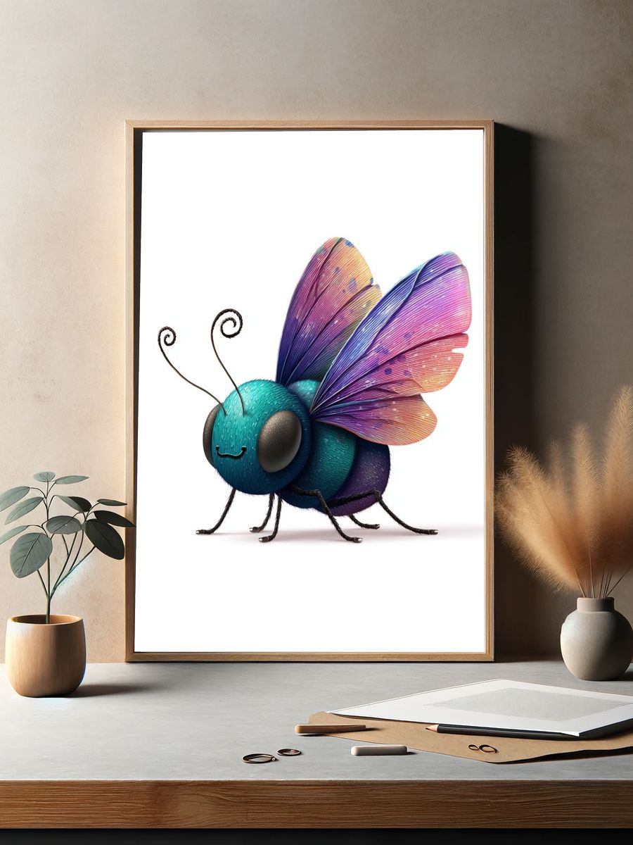 Rainbow Butterfly Bug Illustration Poster. — room view 2
