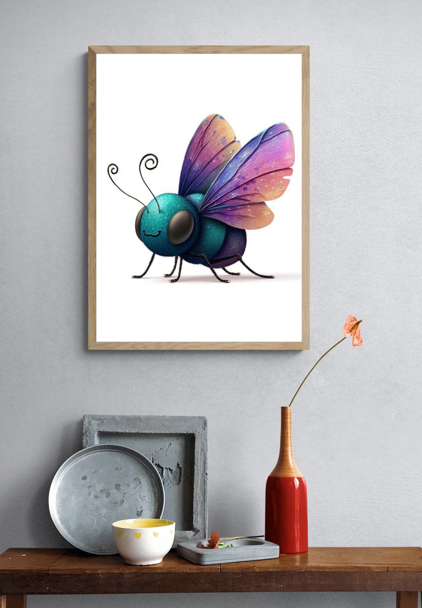 Rainbow Butterfly Bug Illustration Poster. — room view 3