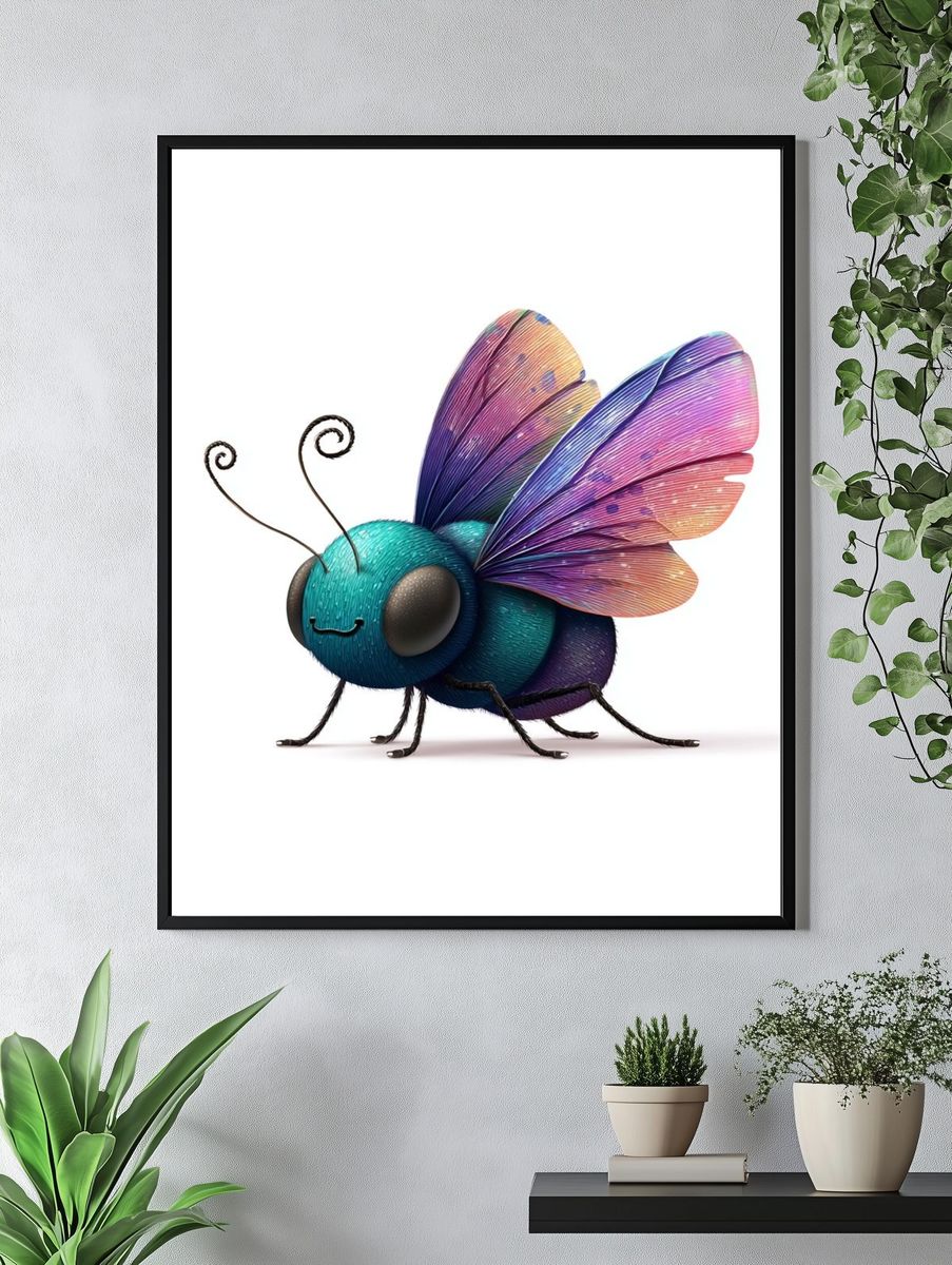 Rainbow Butterfly Bug Illustration Poster. — room view 4