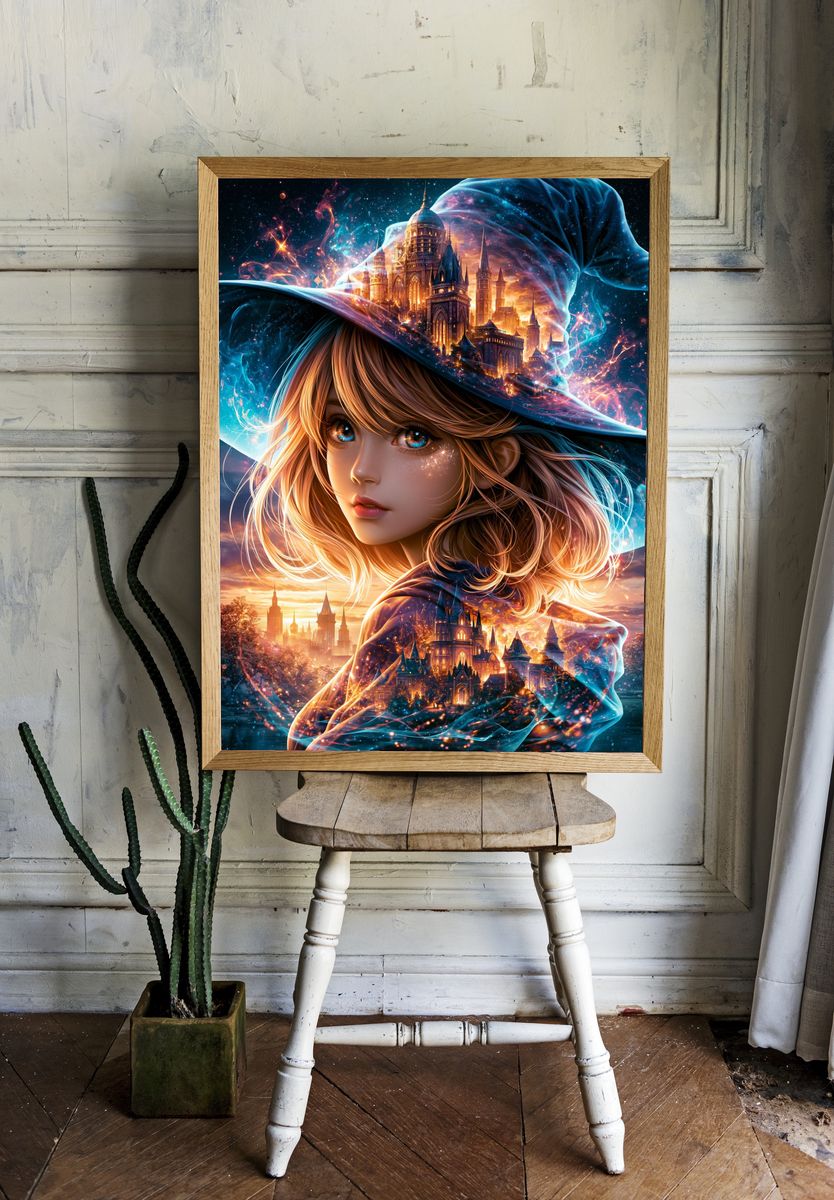 Enchanted Girl and Castle Fantasy Print. room preview