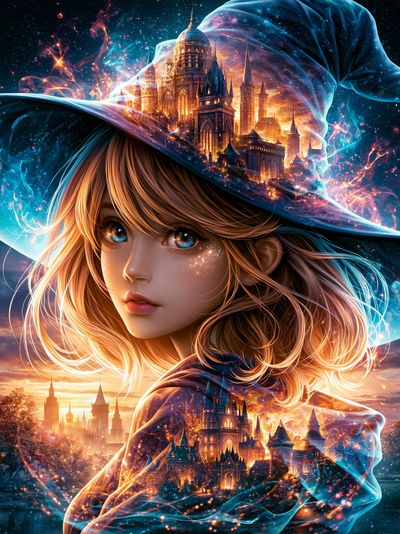 Enchanted Girl and Castle Fantasy Print.