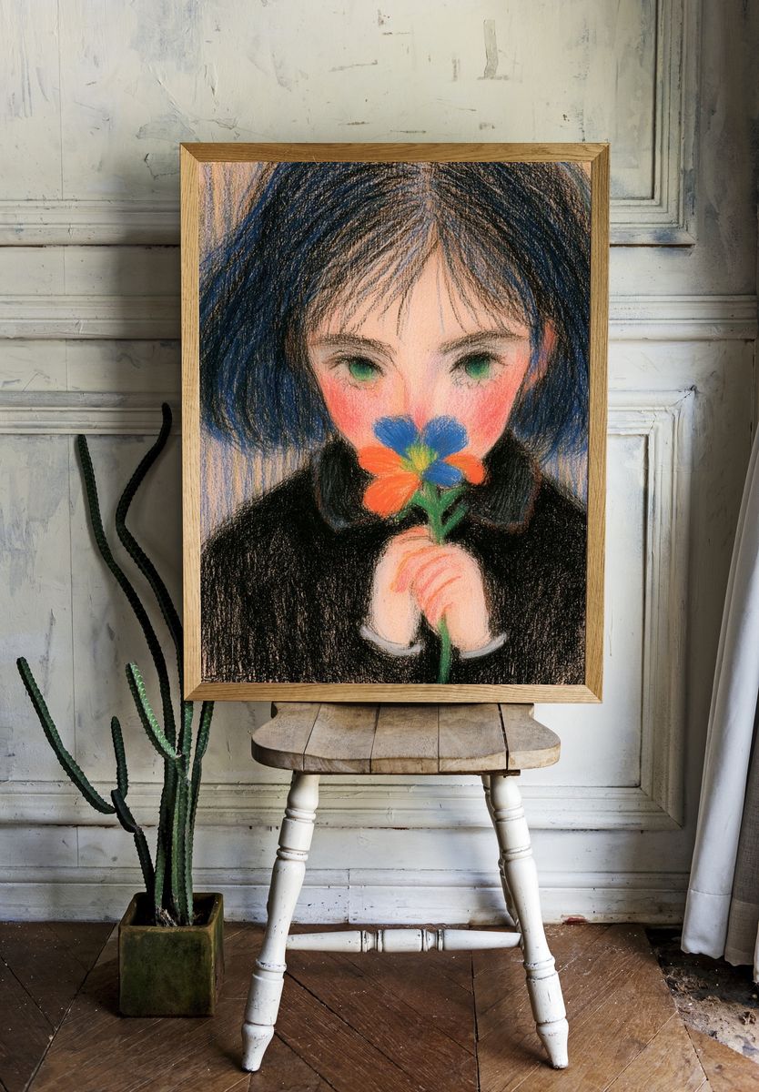 Girl with Flower Fine-Art Print. room preview