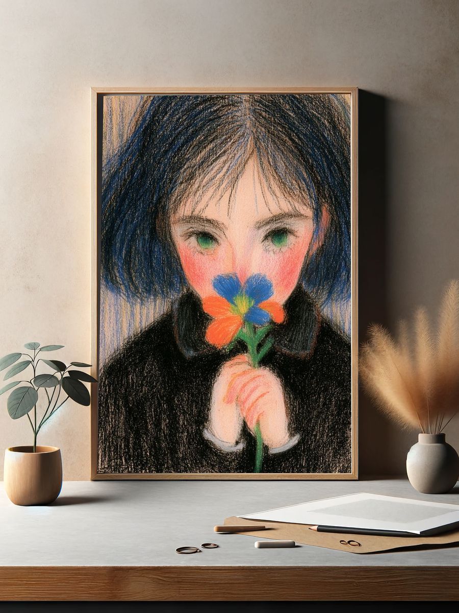 Girl with Flower Fine-Art Print. — room view 2