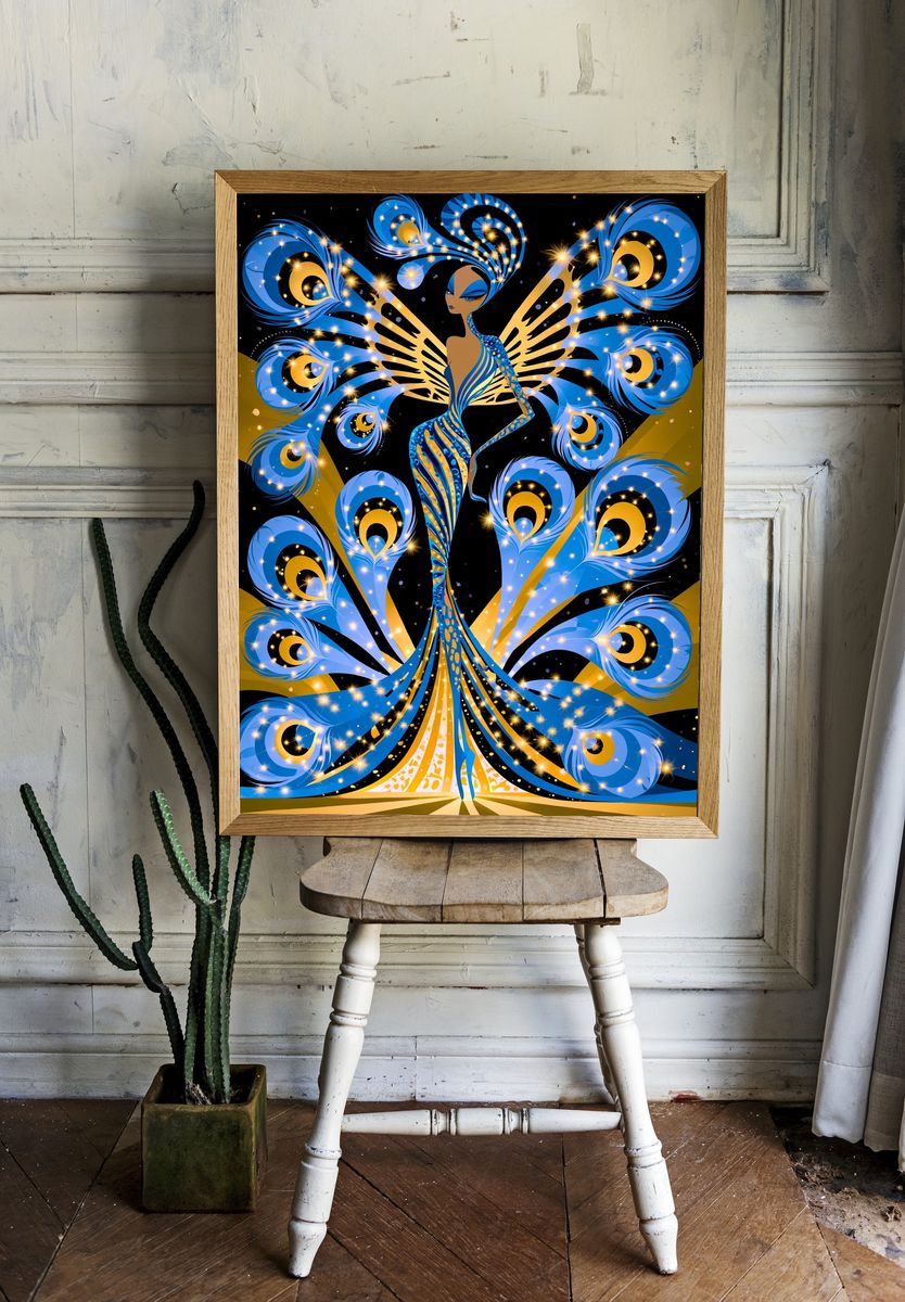 Peacock Goddess Digital Art Poster. room preview