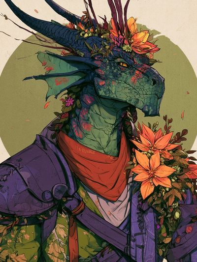 Floral Dragon Portrait Print.