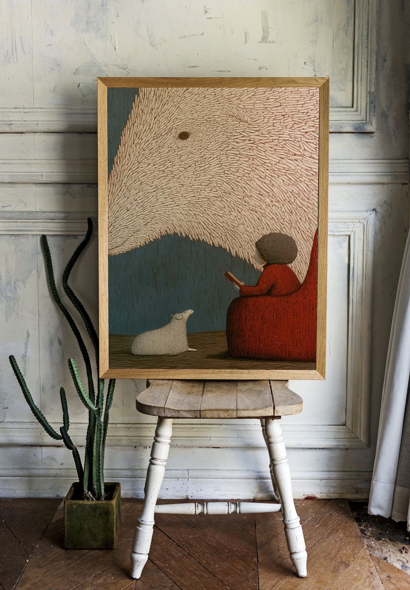 Girl and Sheep Surreal Illustration Poster. — room view 1