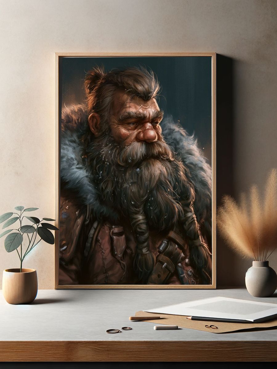 Bearded Warrior Portrait Print. — room view 2