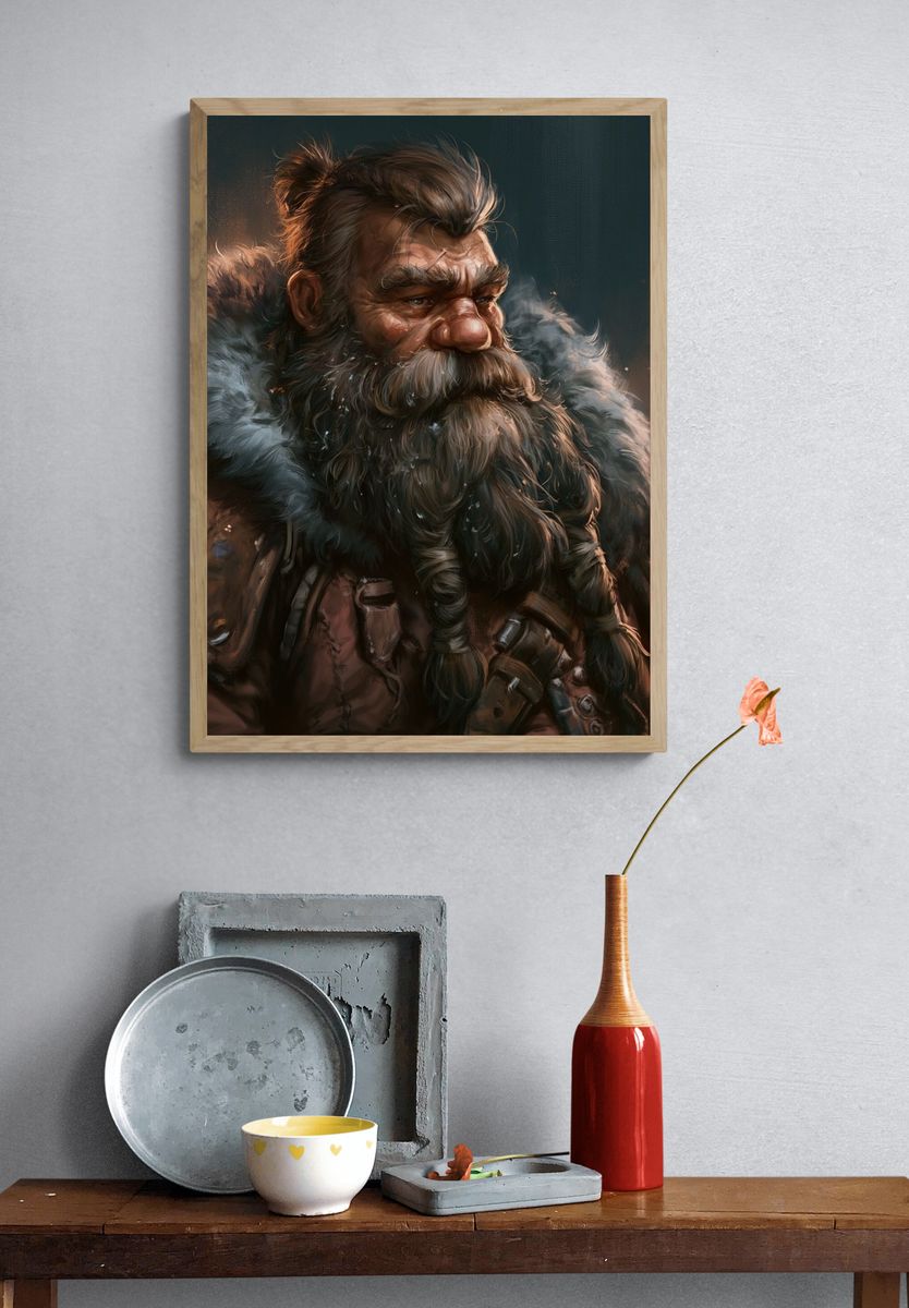 Bearded Warrior Portrait Print. — room view 3