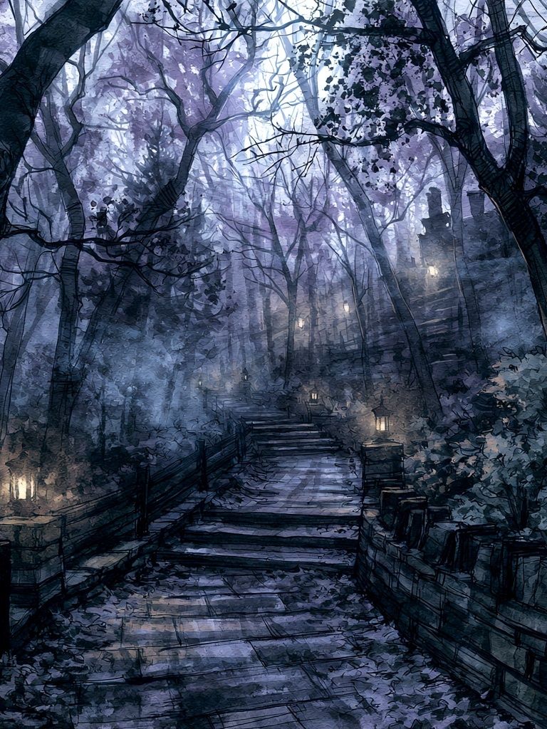 Moonlit Forest Path Illustration Poster. poster — illustration art