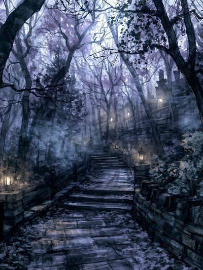 Moonlit Forest Path Illustration Poster.