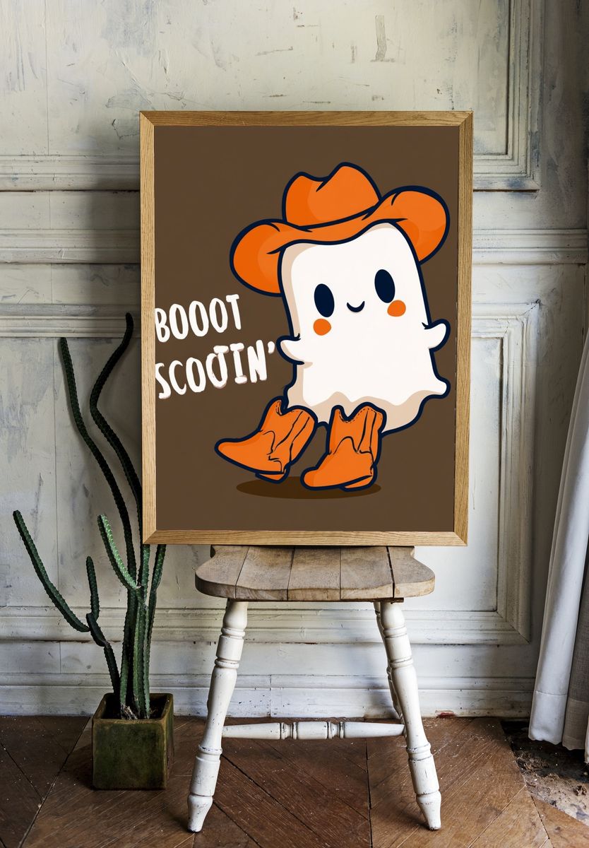 Boot Scootin' Ghost Cartoon Poster. room preview