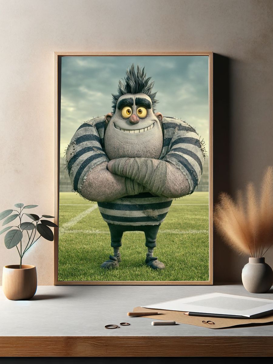 Cartoon Rugby Player Illustration Poster. — room view 2