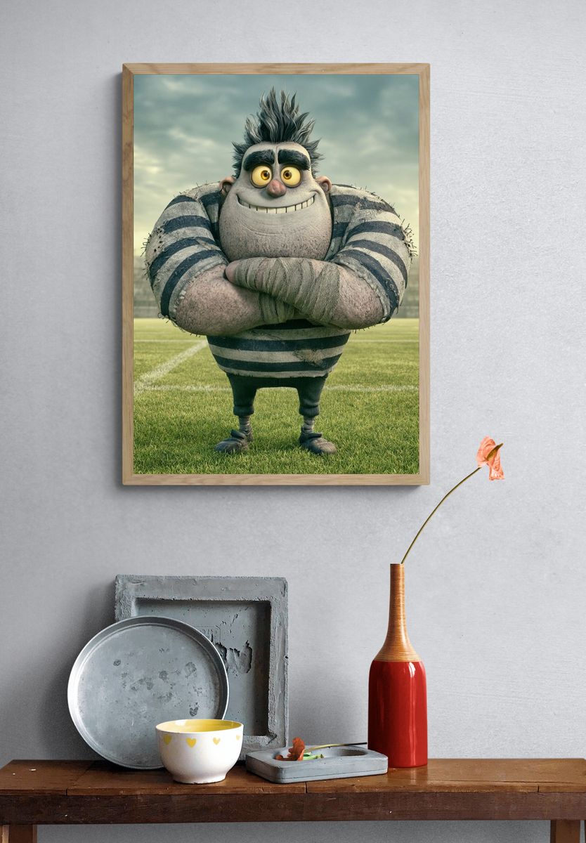 Cartoon Rugby Player Illustration Poster. — room view 3