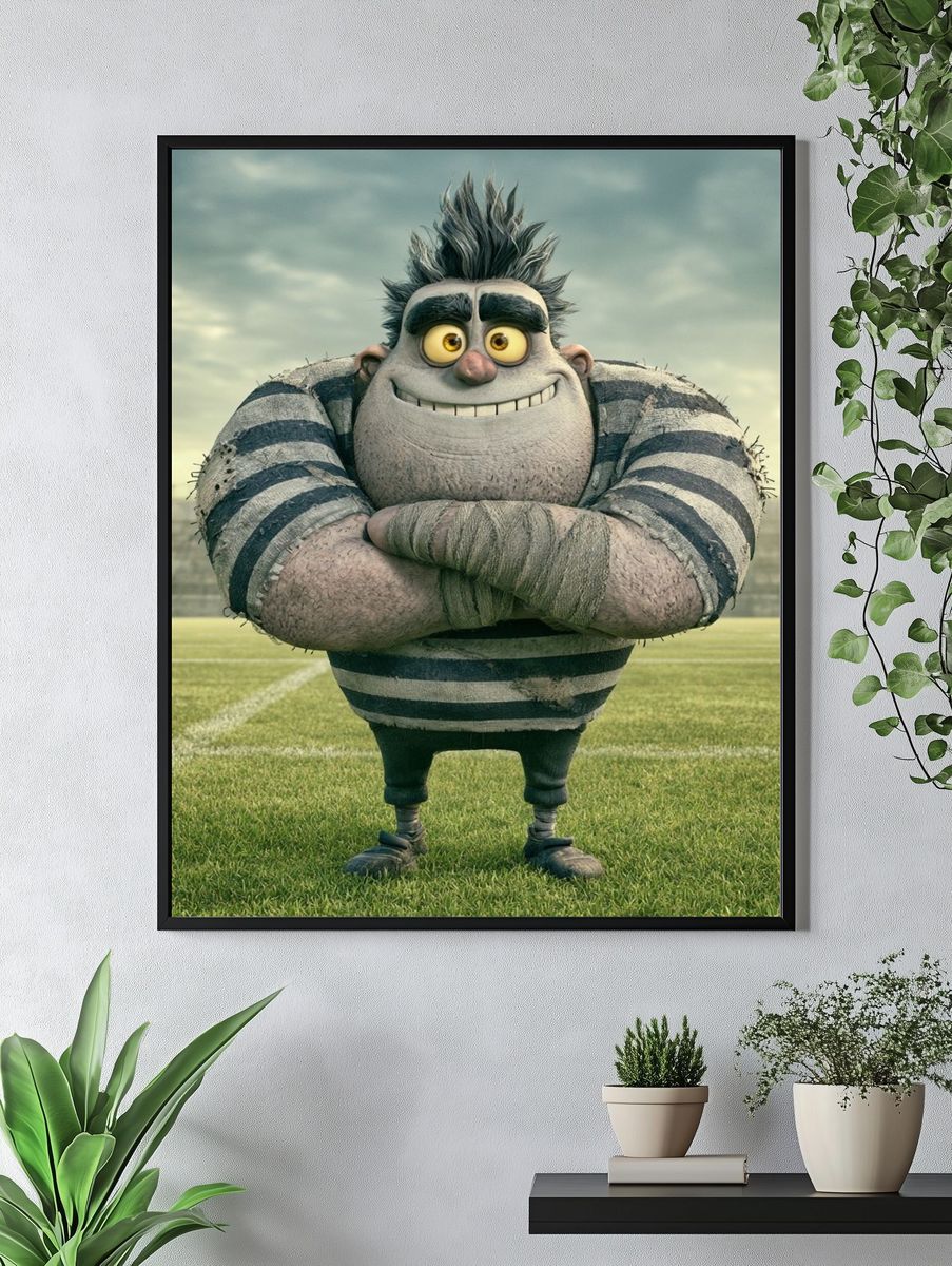 Cartoon Rugby Player Illustration Poster. — room view 4
