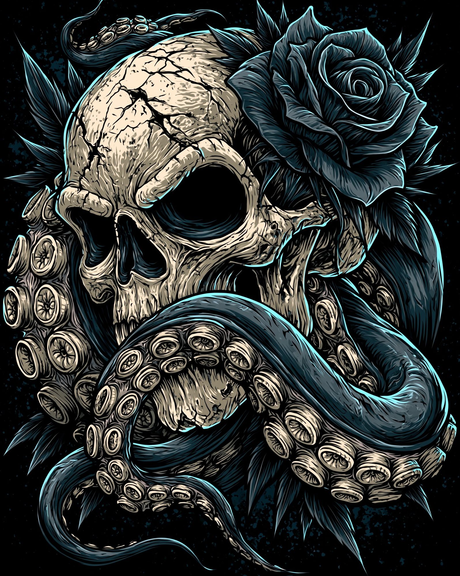 Skull and Black Rose Illustration Poster. poster detail