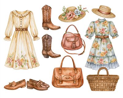 Vintage Cottagecore Fashion Watercolor Print. poster