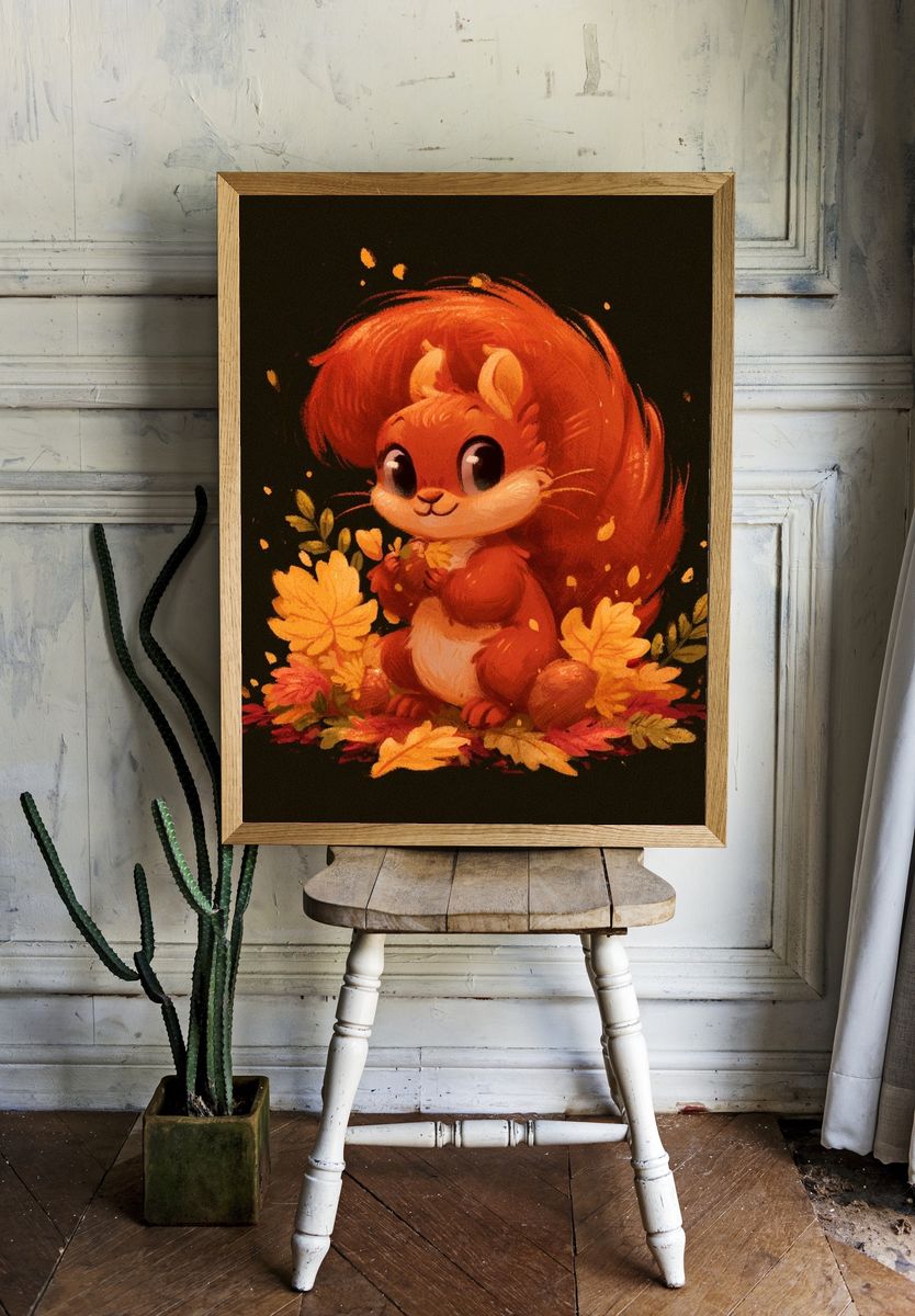 Autumn Squirrel Illustration Poster. room preview