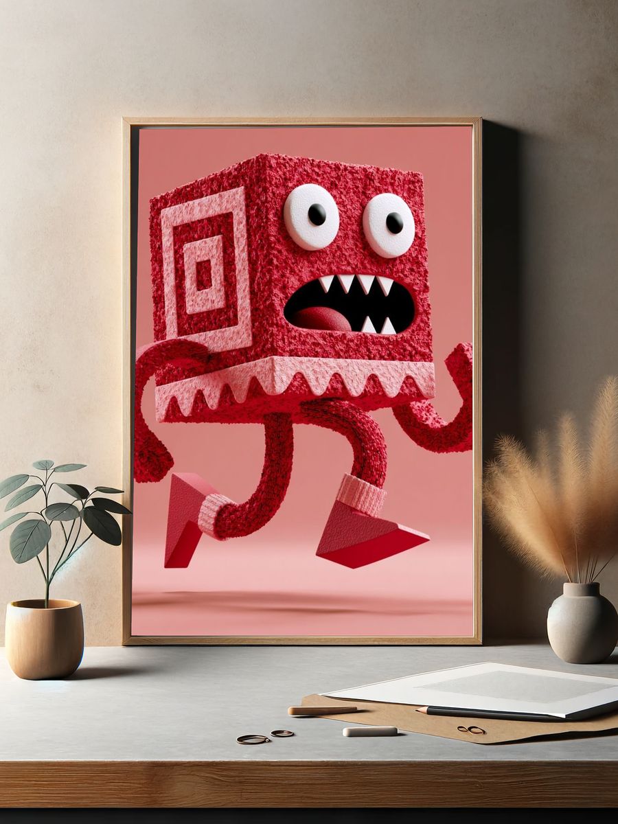 Playful Red Monster Illustration Poster. — room view 2