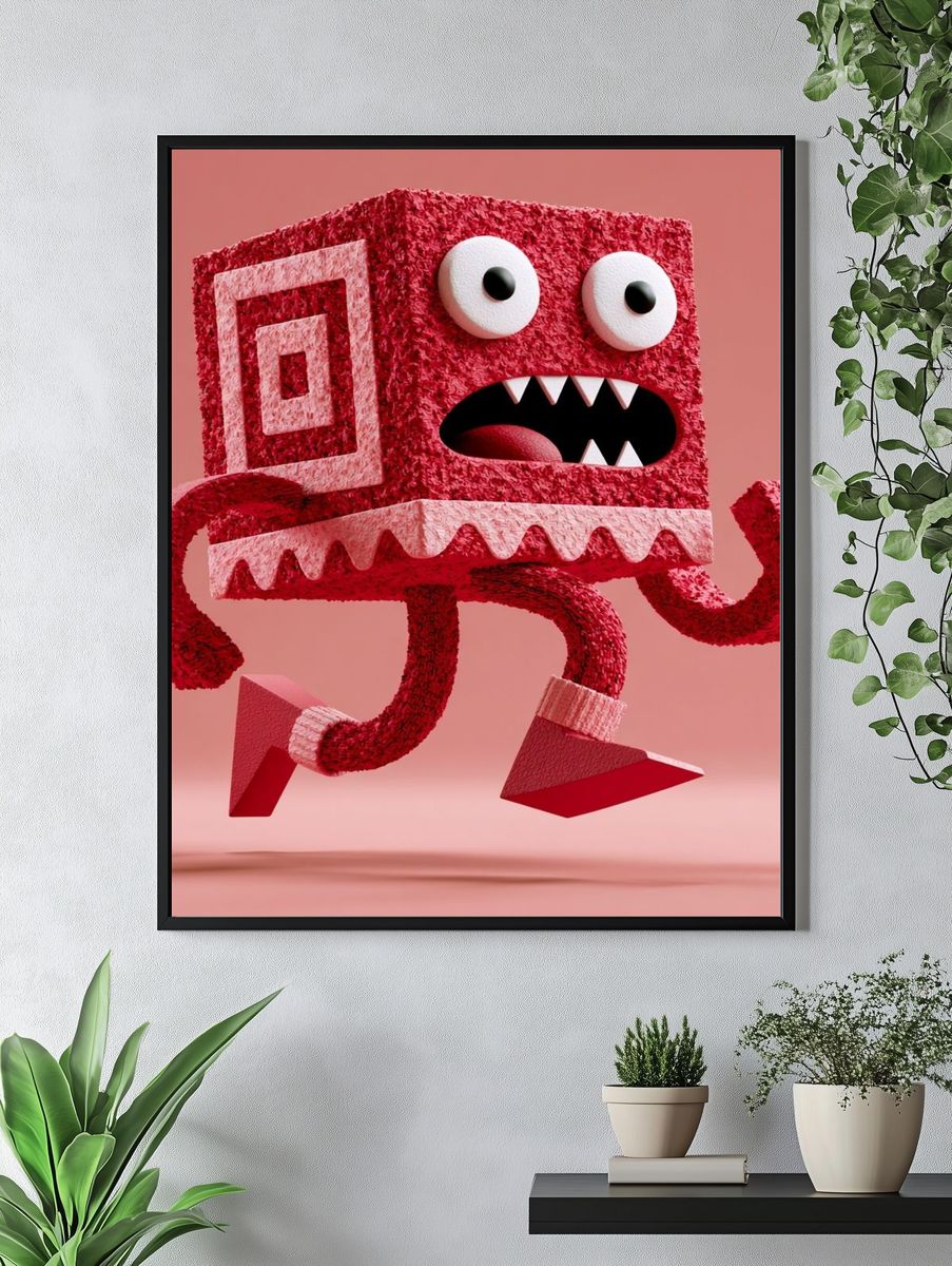 Playful Red Monster Illustration Poster. — room view 4