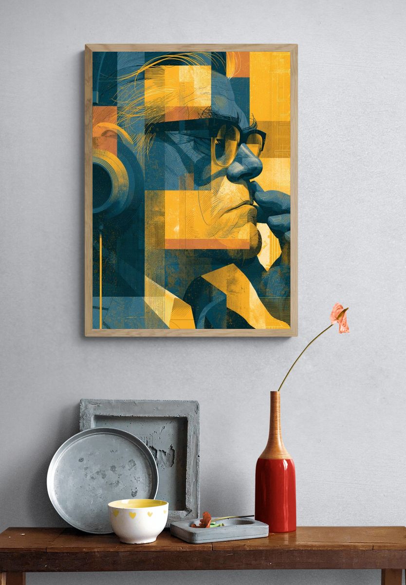 Contemplative Man Digital Art Poster. — room view 3