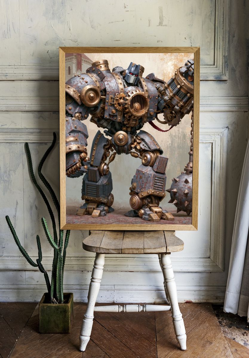 Steampunk Robot Warrior Print. room preview