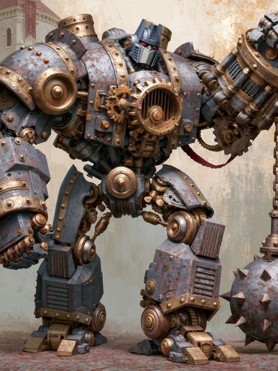 Steampunk Robot Warrior Print. poster