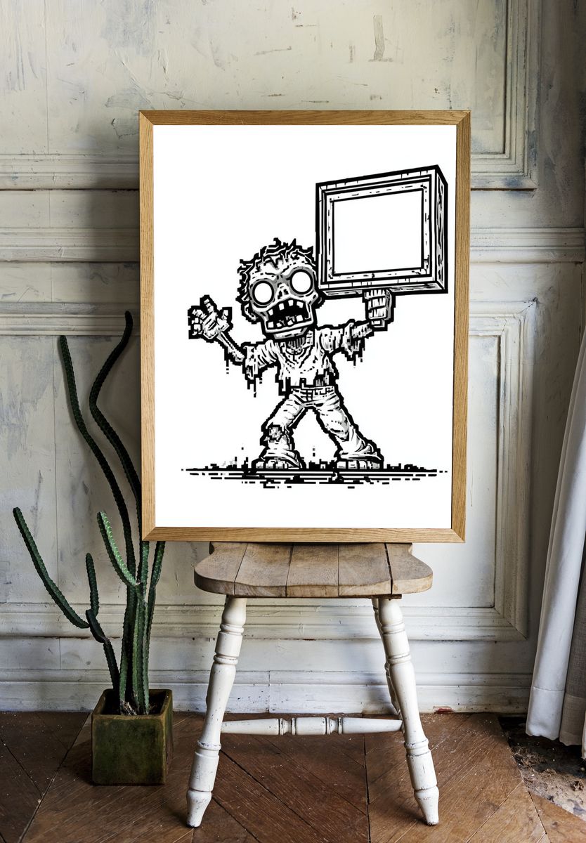 Zombie Sign Holder Illustration Poster. room preview