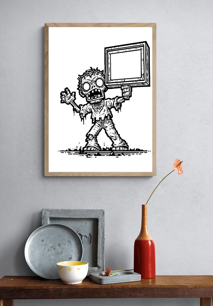 Zombie Sign Holder Illustration Poster. — room view 3