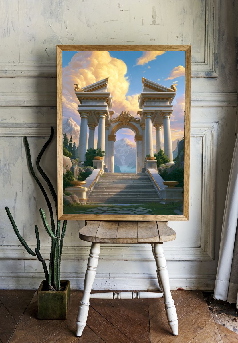 Mythic Mountain Gate Illustration Poster. — room view 1