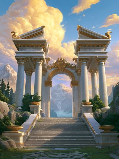 Mythic Mountain Gate Illustration Poster. poster