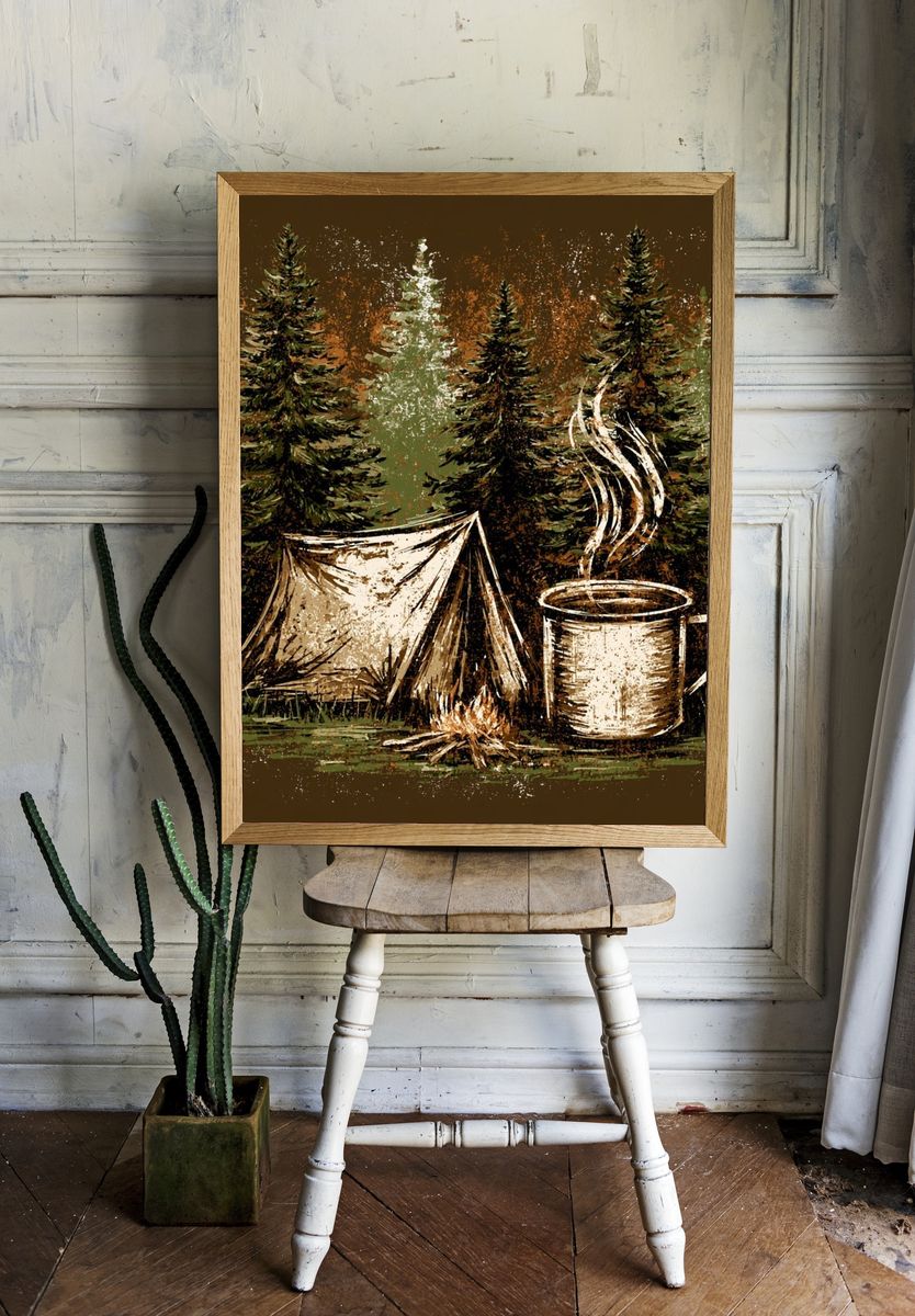Campfire Forest Illustration Poster. — room view 1