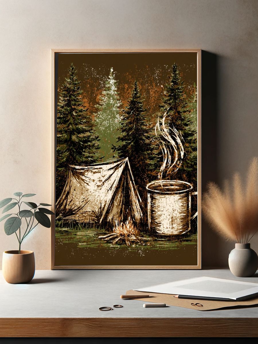 Campfire Forest Illustration Poster. — room view 2
