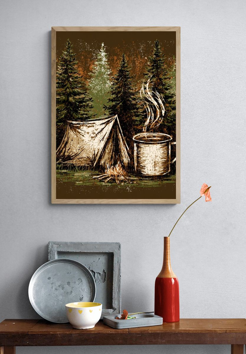 Campfire Forest Illustration Poster. — room view 3