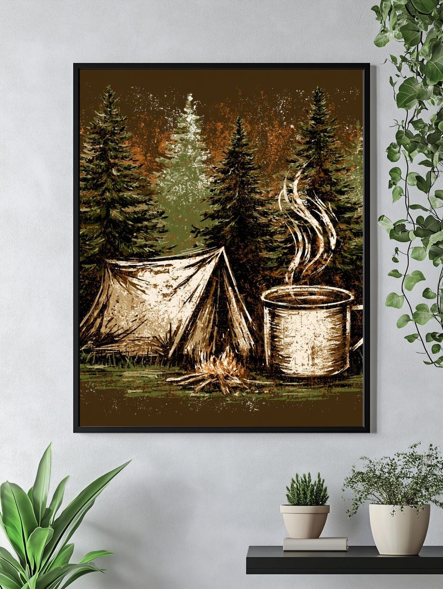 Campfire Forest Illustration Poster. — room view 4