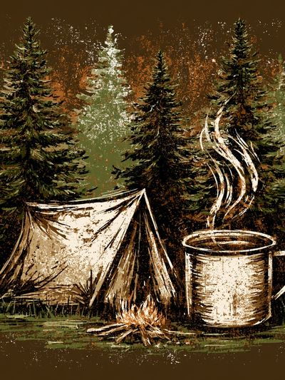 Campfire Forest Illustration Poster. poster