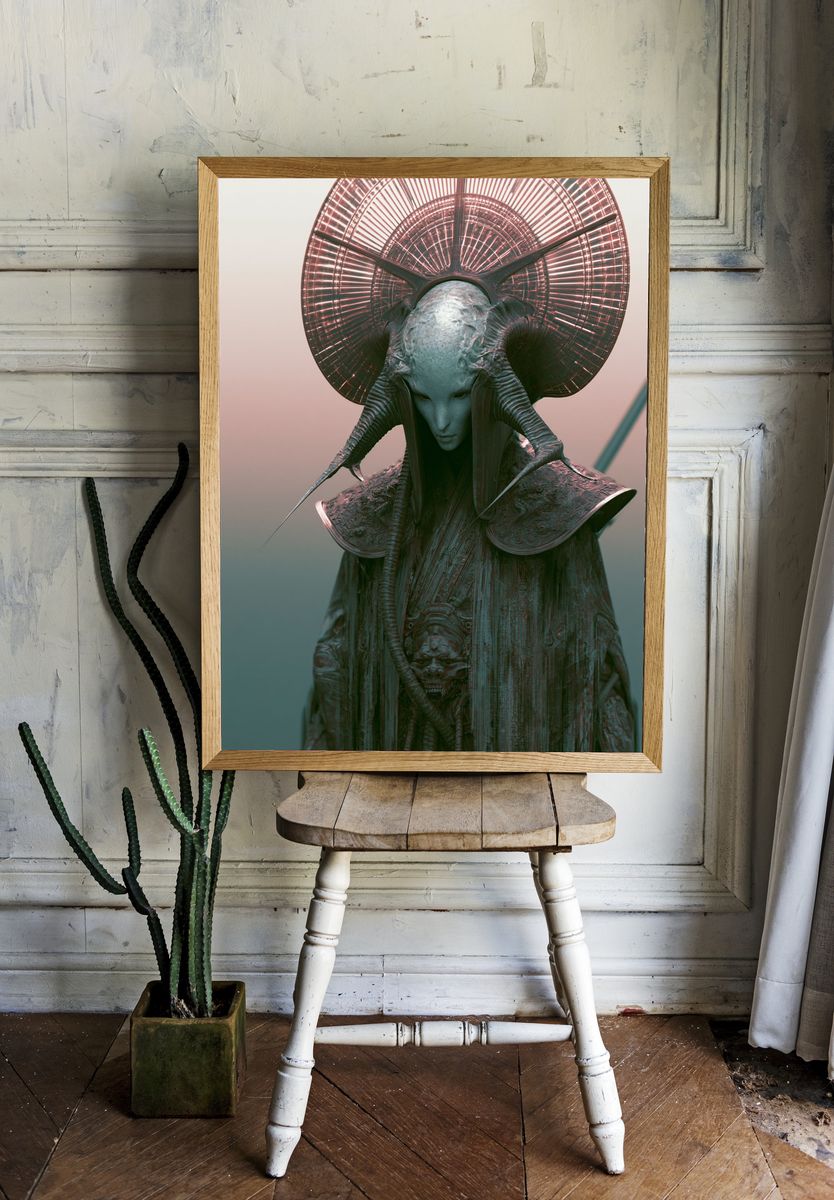 Surreal Alien Figure Illustration Poster. room preview