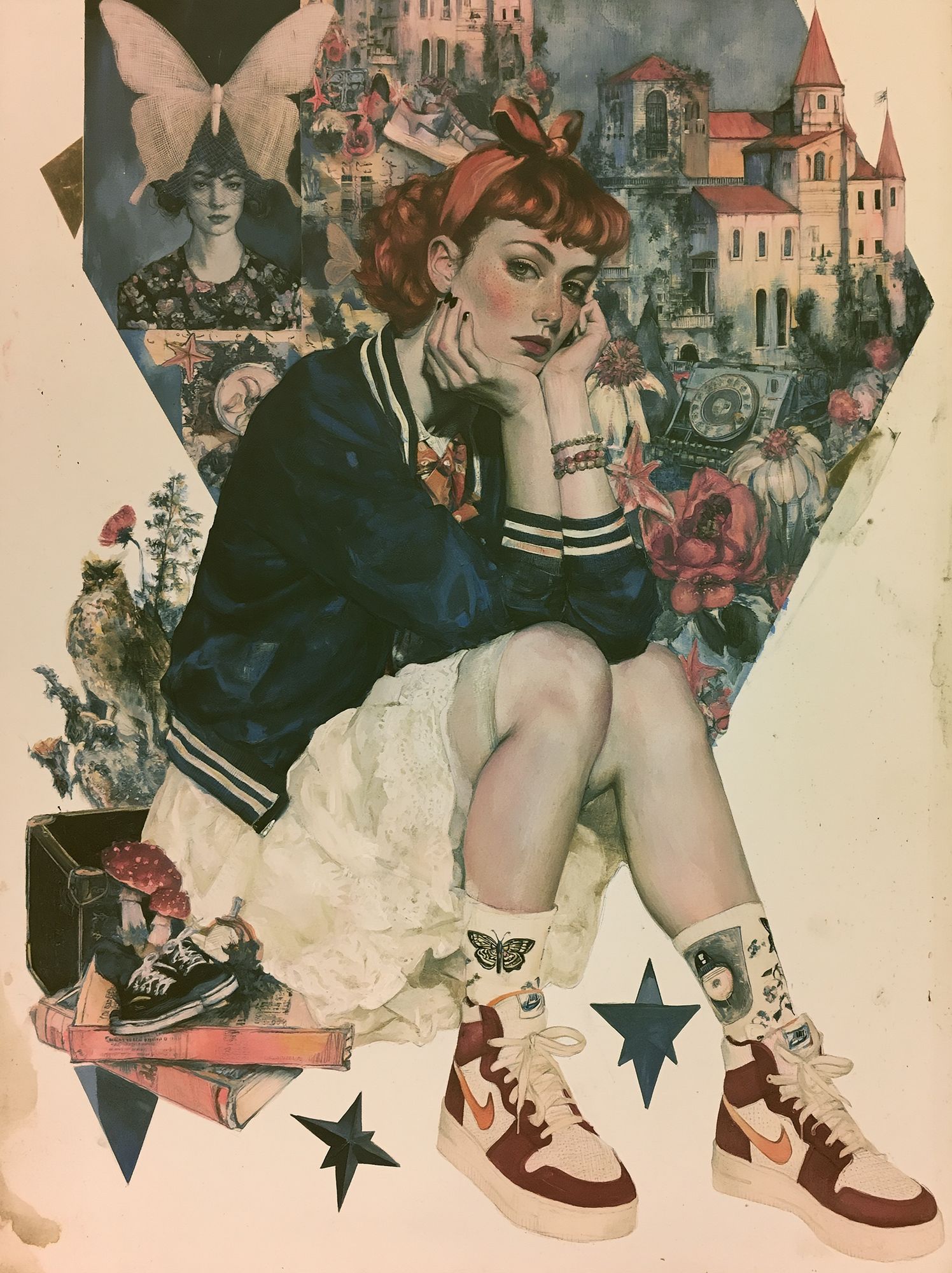 Retro Collage Girl Illustration Poster. poster detail
