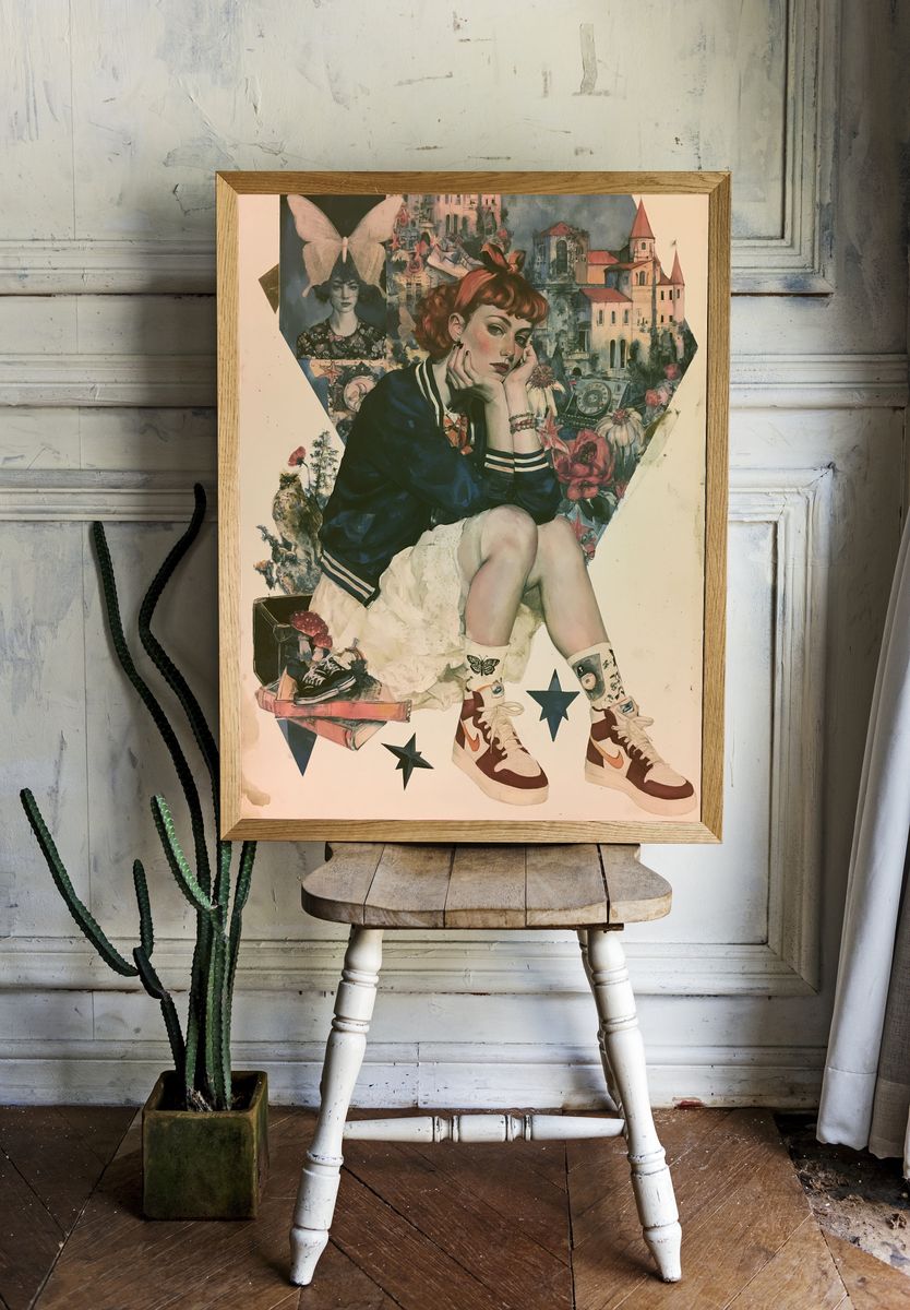 Retro Collage Girl Illustration Poster. room preview