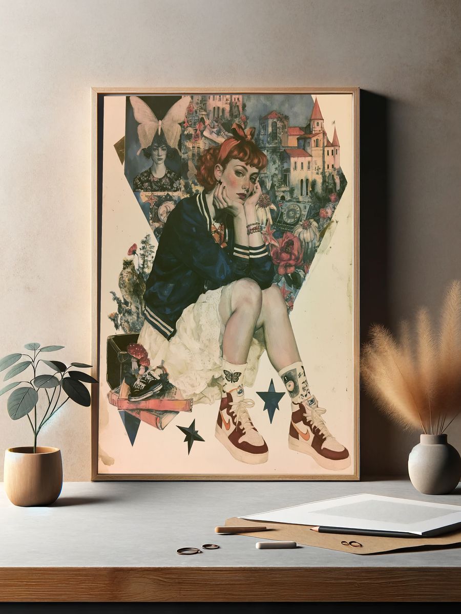 Retro Collage Girl Illustration Poster. — room view 2
