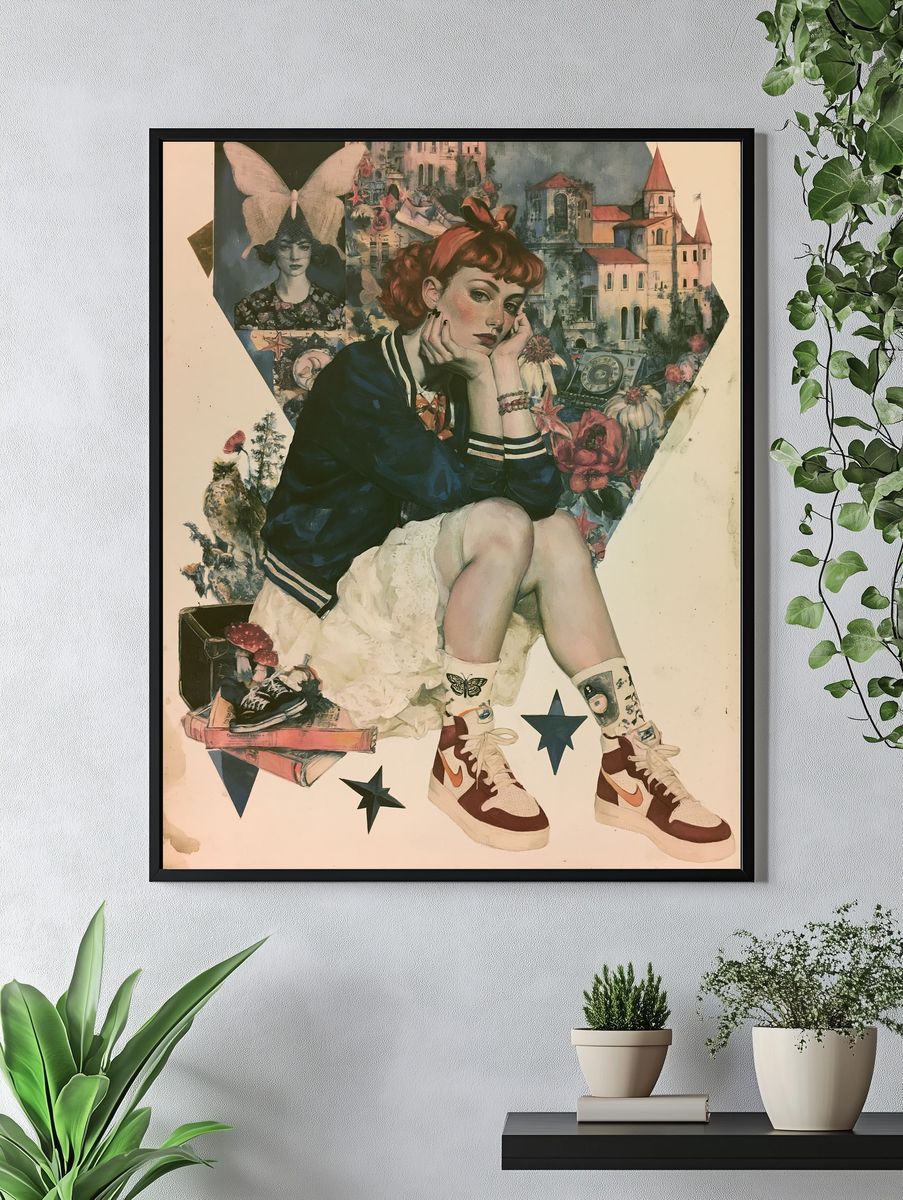 Retro Collage Girl Illustration Poster. — room view 4