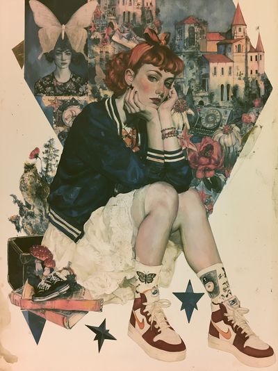 Retro Collage Girl Illustration Poster.