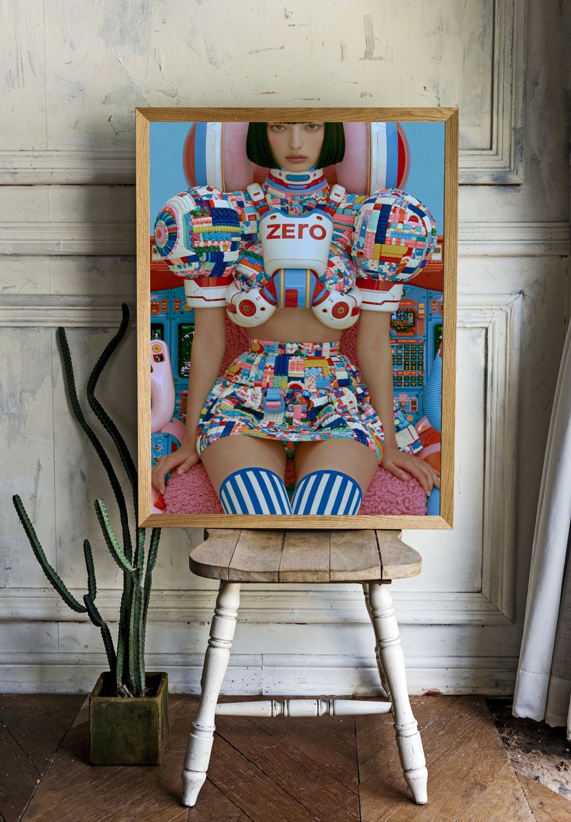 Futuristic Zero Portrait Print. room preview