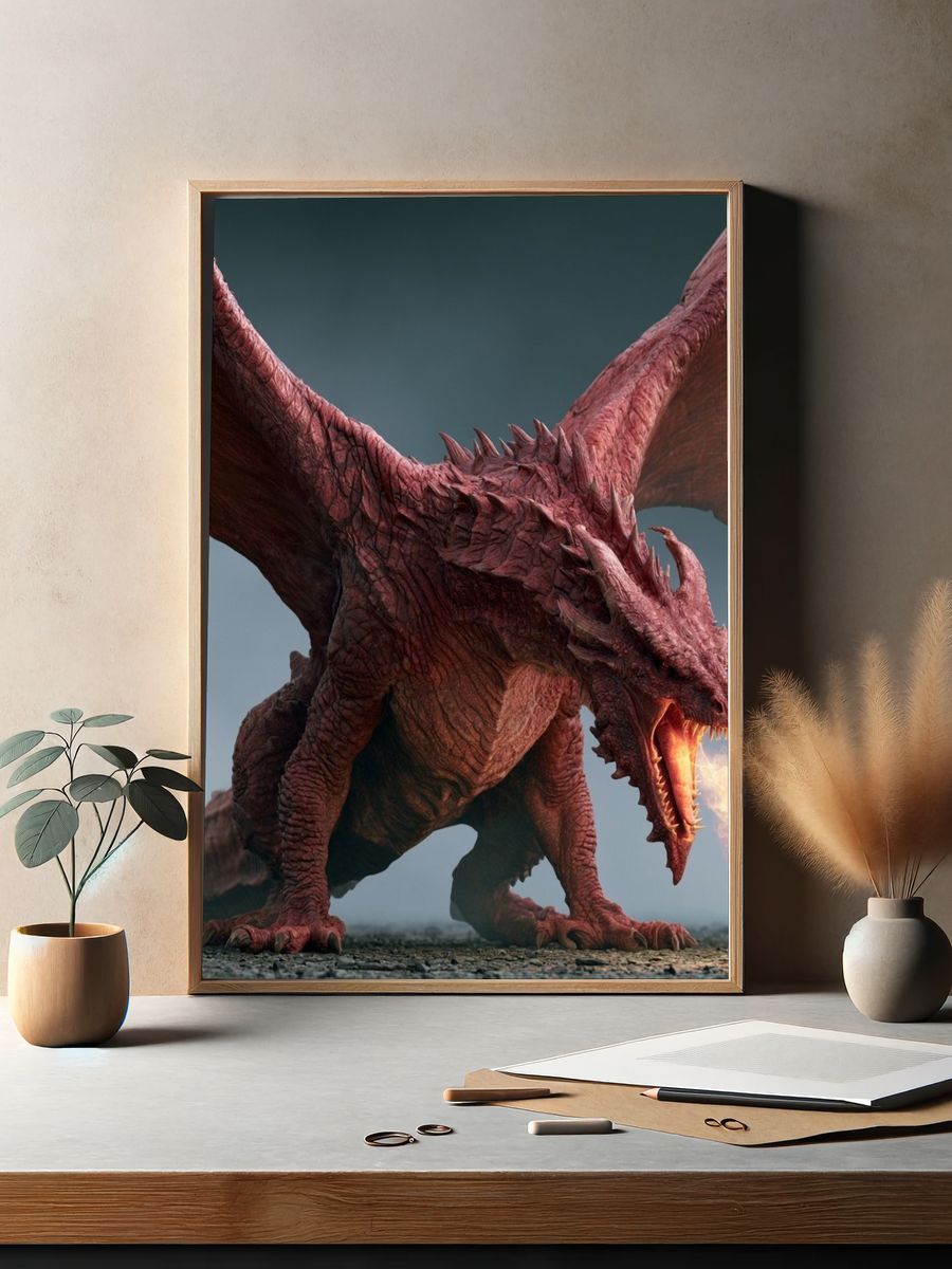 Fire-Breathing Dragon Illustration Poster. — room view 2