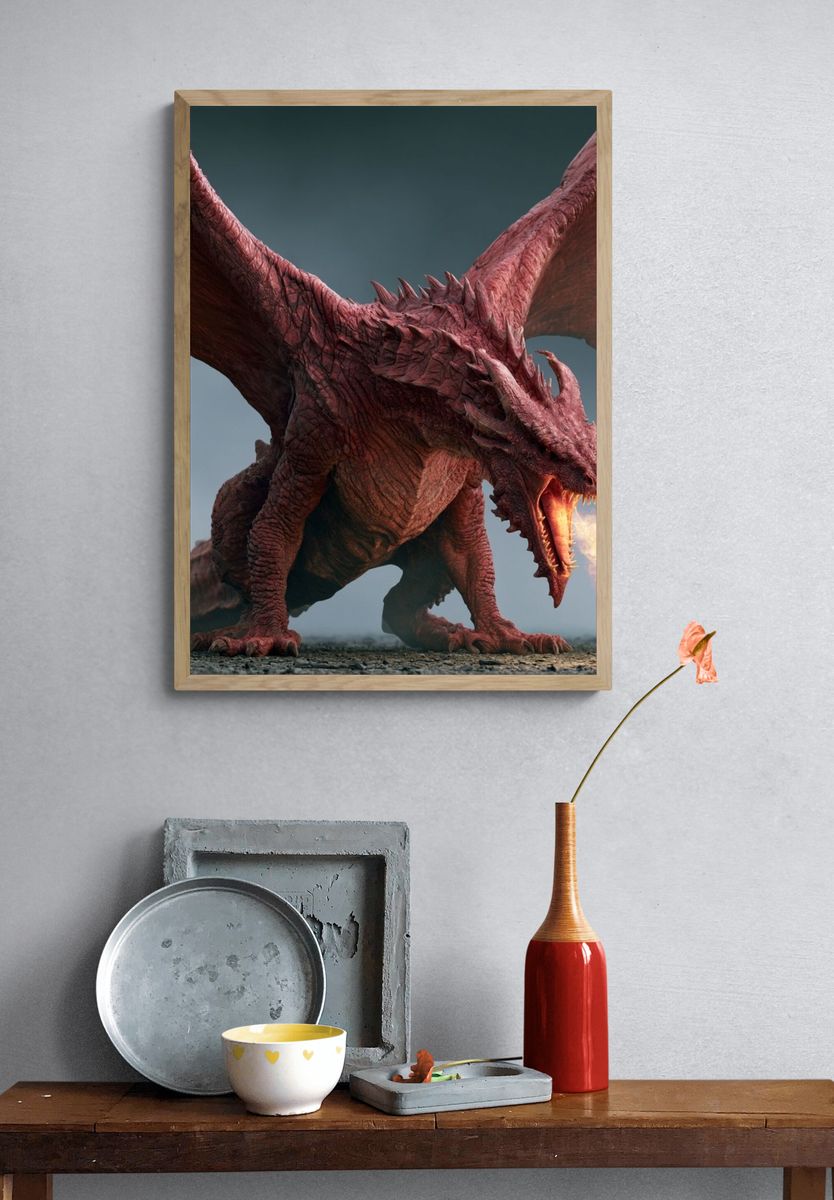 Fire-Breathing Dragon Illustration Poster. — room view 3