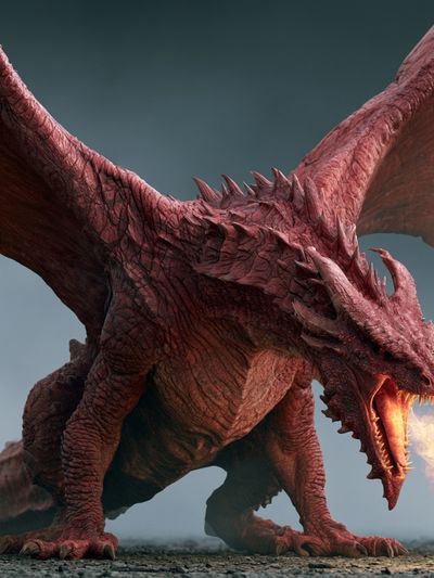Fire-Breathing Dragon Illustration Poster.
