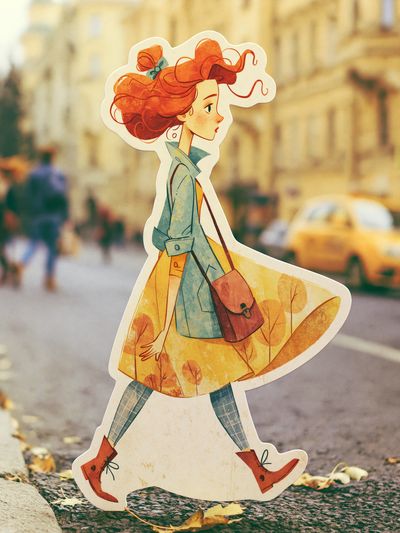 Autumn Girl Walk Illustration Poster. poster