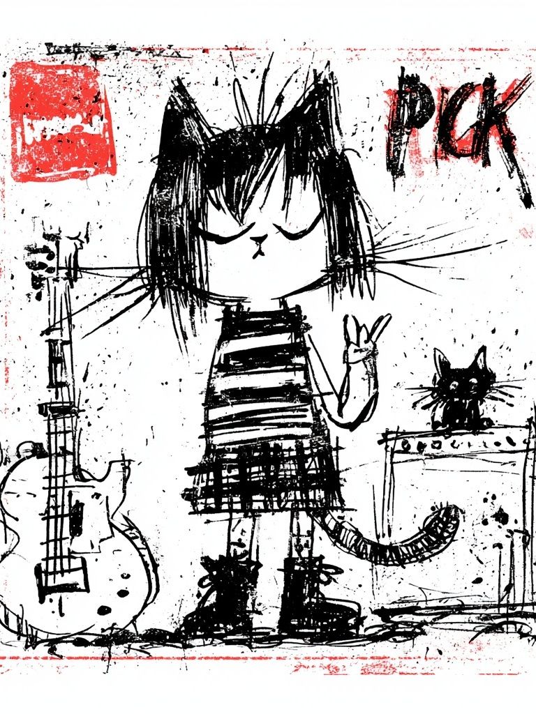 Cat Girl Punk Illustration Poster. poster — illustration art