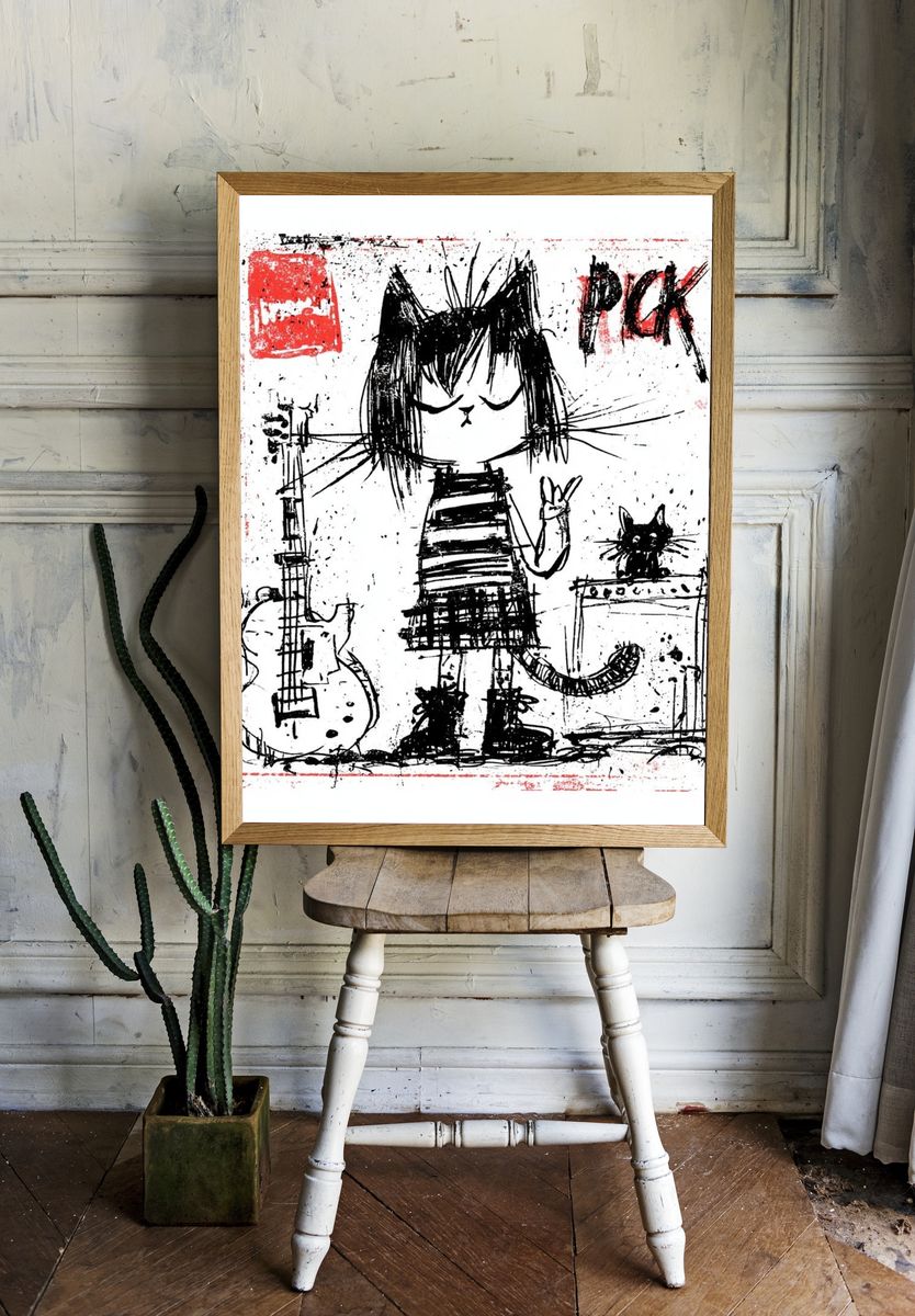 Cat Girl Punk Illustration Poster. room preview