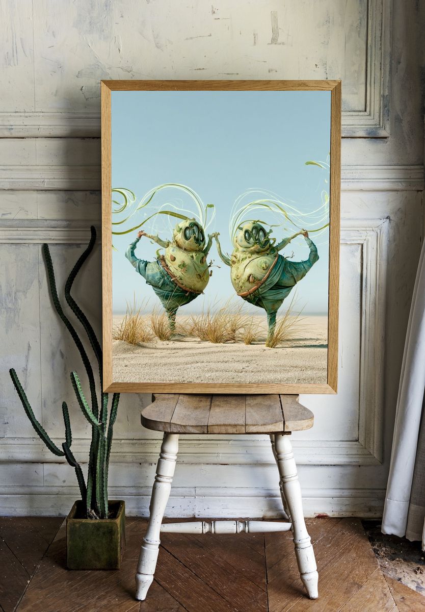 Surreal Desert Dancers Print. room preview